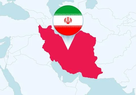 Asia with selected Iran map and Iran flag icon. Stock Illustration