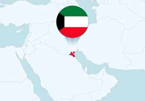 Asia with selected Kuwait map and Kuwait flag icon. 스톡 일러스트