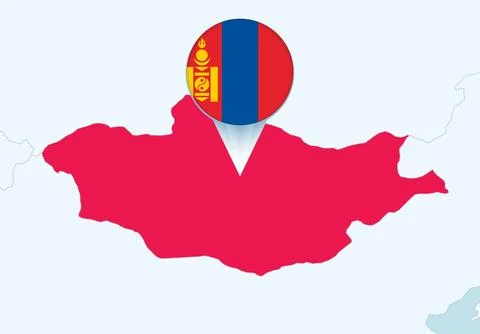 Asia with selected Mongolia map and Mongolia flag icon. Stock Illustration