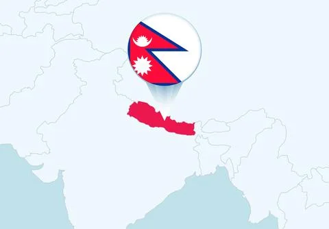 Asia with selected Nepal map and Nepal flag icon. Stock Illustration