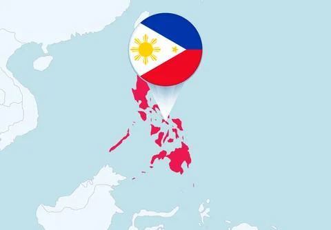 Asia with selected Philippines map and Philippines flag icon. Stock Illustration
