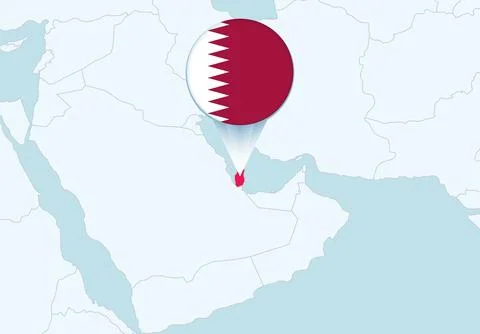 Asia with selected Qatar map and Qatar flag icon. Stock Illustration