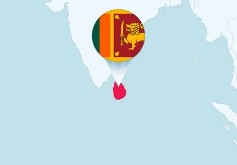 Asia with selected Sri Lanka map and Sri Lanka flag icon. Stock Illustration
