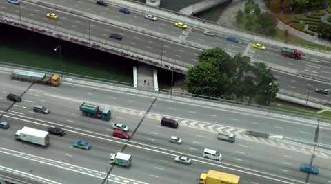 Asia Singapore downtown busy traffic route aerial photograph Stock Footage