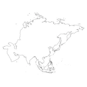 Asia thin black outline map. Contour map of continent. Simple flat vector Illustrazione stock