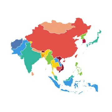 Asia vector map southeast country, Asian east continent icon silhouette china Stock Illustration
