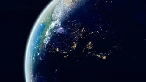Asia View. Realistic Earth. Globe with Night City Lights. Stock Footage 80395028