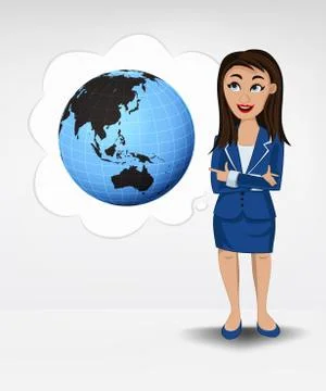 Asia world globe in bubble idea concept of woman in suit vector illustration Illustrazione stock