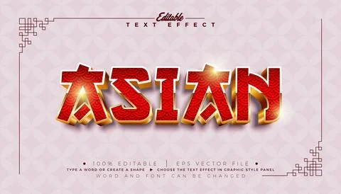 Asian 3D Text Effect Design Editable Vector Graphic Style with Shadow and R.. Stock Illustration