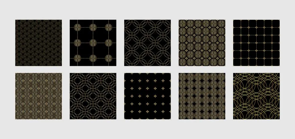 Asian Abstract Seamless Patterns set. Repeat background Stockillustratie