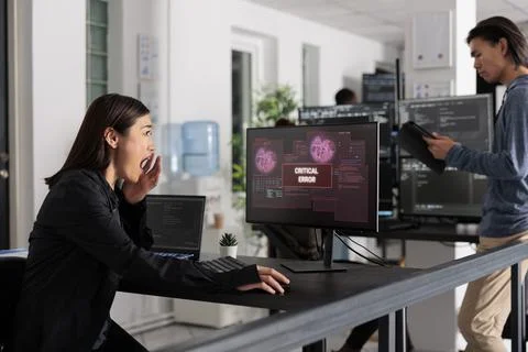 Asian app developer having web server hacked Stock Photos