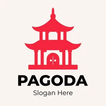 Asian Architecture Logo Design Featuring a Red Pagoda Tower Stock Illustration
