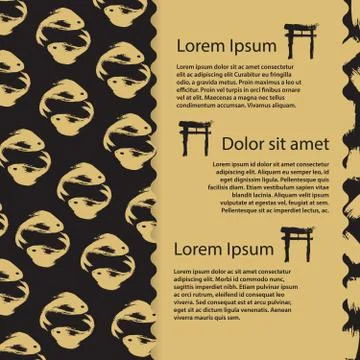 Asian banner template design. Vector fish and pagoda background Ilustração Stock