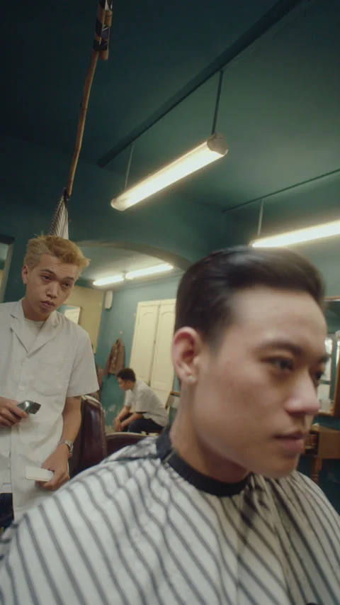 Asian Barber Serving Client Using Hair Clippers and Comb Stock Footage 238354262