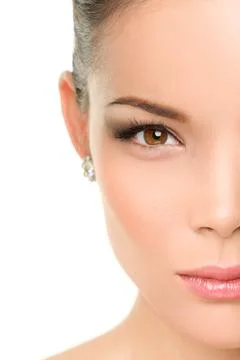 Asian beauty woman model wearing diamond earrings portrait isolated on white Stock Photos