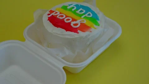 Asian bento cake rotation 360 degrees, small korean bento cake with rainbow Stock Footage 196617260