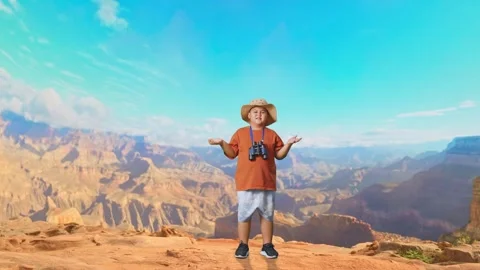 Asian Boy Doubtfully And Asking Why After Use The Binoculars At Top Mountain Stock Footage 306597477