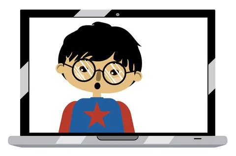 Asian boy on laptop screen Illustrazione stock