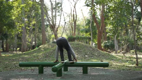 Asian boy playing and having fun with balance exercise Stock Footage 148649323