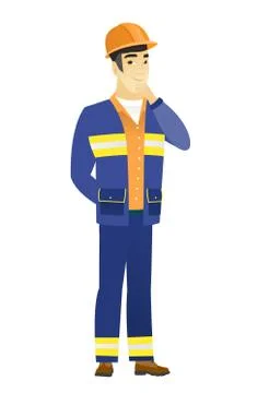 Asian builder thinking vector illustration 스톡 일러스트