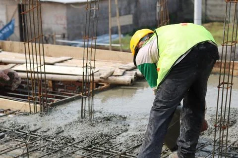 Asian Builders Are Using Cement to Build Walls Stock Photos