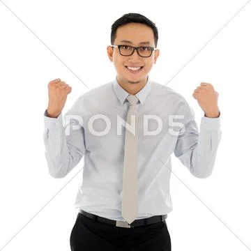 Asian business male celebrating success Stock Photos