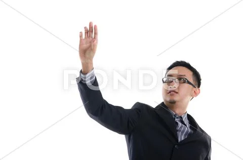 Asian business man drawing on a terminal Stock Photos