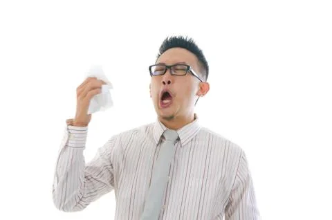 Asian business man having a sick flu, sneeze Stock Photos