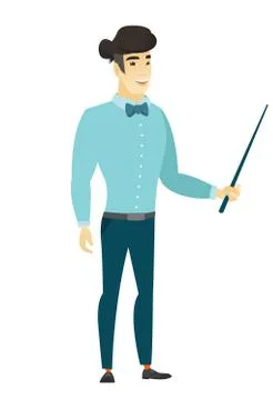Asian business man holding pointer stick Illustrazione stock