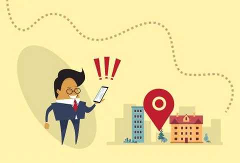 Asian Business Man Using Map Navigation In Cell Smart Phone Gps Application Stock Illustration