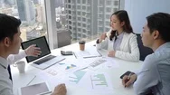 Asian Business Team At The Meeting In Modern City Office Stock Footage