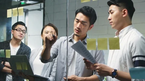 Asian business team meeting in office Stock Footage