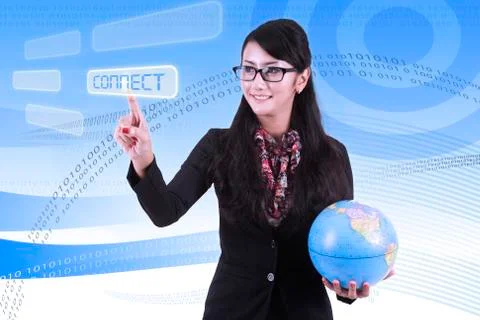 Asian business woman with binary code background Stock Photos