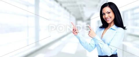 Asian business woman showing copy space. Stock Photos
