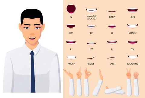 Asian businessman Character Lip-syn and Mouth animation set Stock Illustration