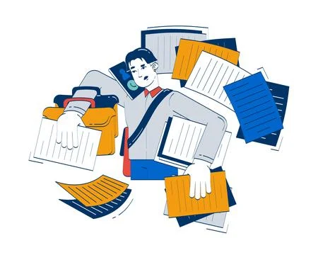 Asian businessman dealing with multiple tasks doodle illustration concept Stock Illustration