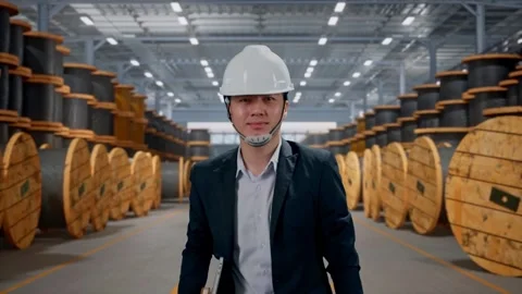 Asian Businessman Holding Computer While Walking with Cable Coils Stock Footage 323926918