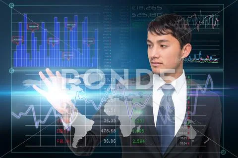 Asian Businessman Touching Data Interface
