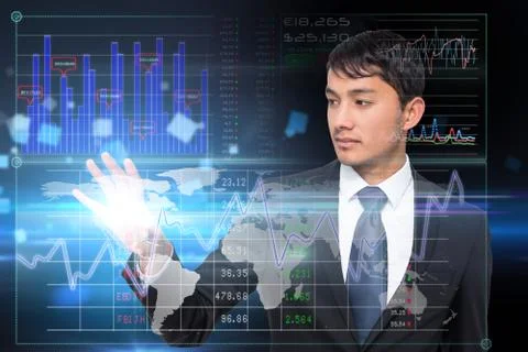 Asian businessman touching data interface Stock Illustration