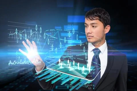 Asian businessman touching data interface 스톡 일러스트