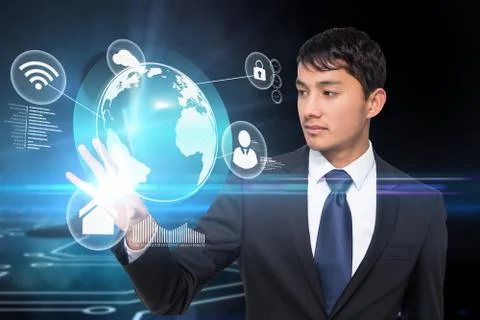 Asian businessman touching global interface Stock Illustration