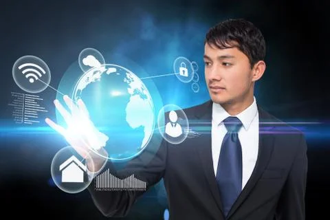 Asian businessman touching global interface Stock Illustration