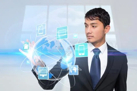 Asian businessman touching global interface Stock Illustration