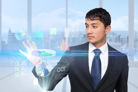 Asian businessman touching interface Stock Illustration