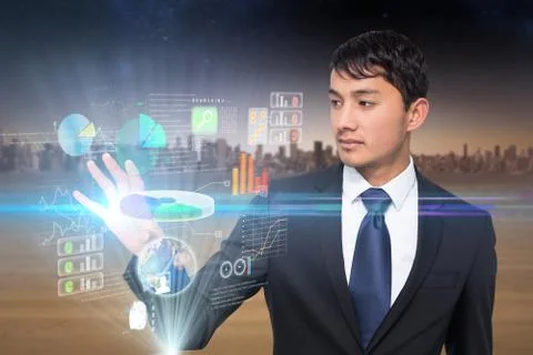 Asian businessman touching interface Stock Illustration