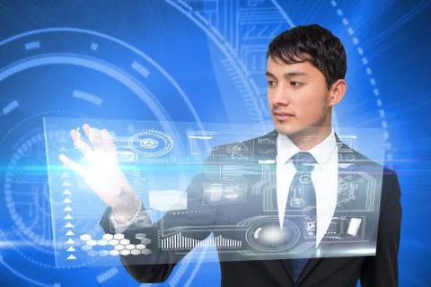 Asian businessman touching interface 스톡 일러스트