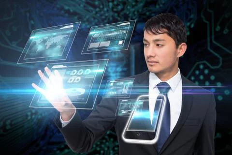 Asian businessman touching interfaces Stock Illustration