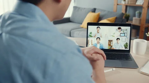 Asian businessman using computer laptop talk to colleagues in video call. Stock Footage 152175094
