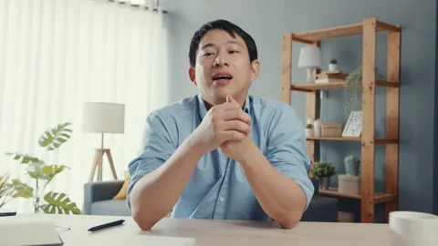Asian businessman using computer laptop talk to colleagues in video call. Stock Footage 152175456