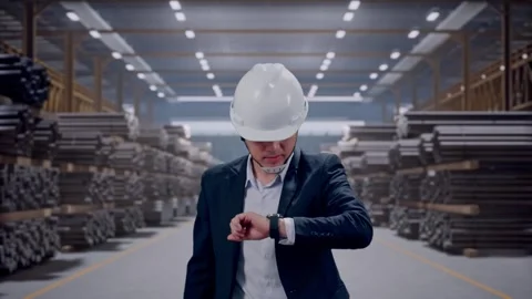 Asian Businessman Walking, Checking Time in Watch with Rods Steel Vídeos de archivo 324501040